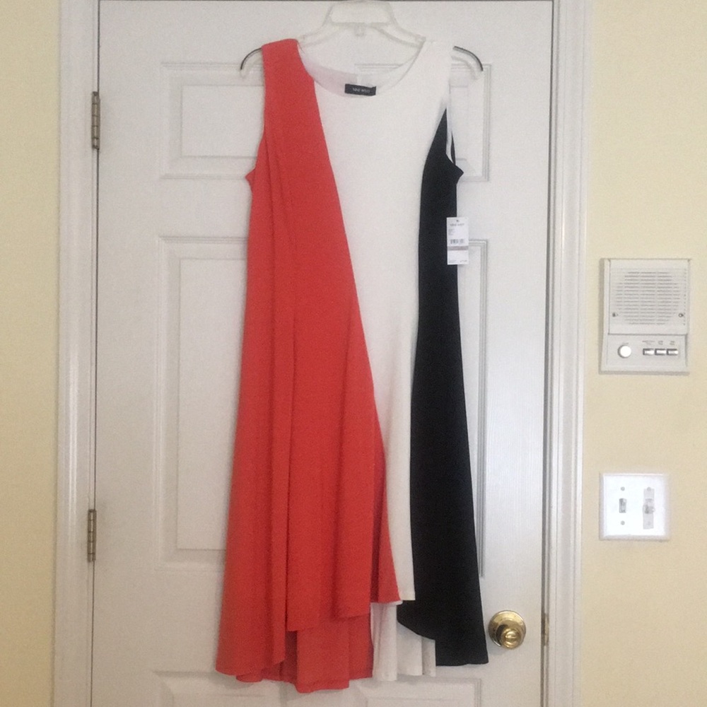 NWT - Nine West coral multi asymmetrical dress.